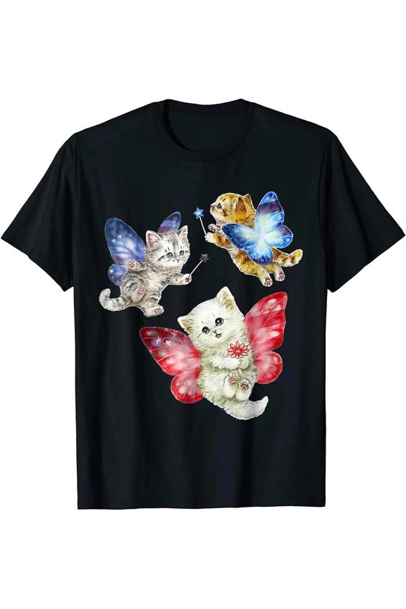Cute Fairy Cute Cats Kitten Fly A Butterfly Cat Kitten T-Shirt.webp