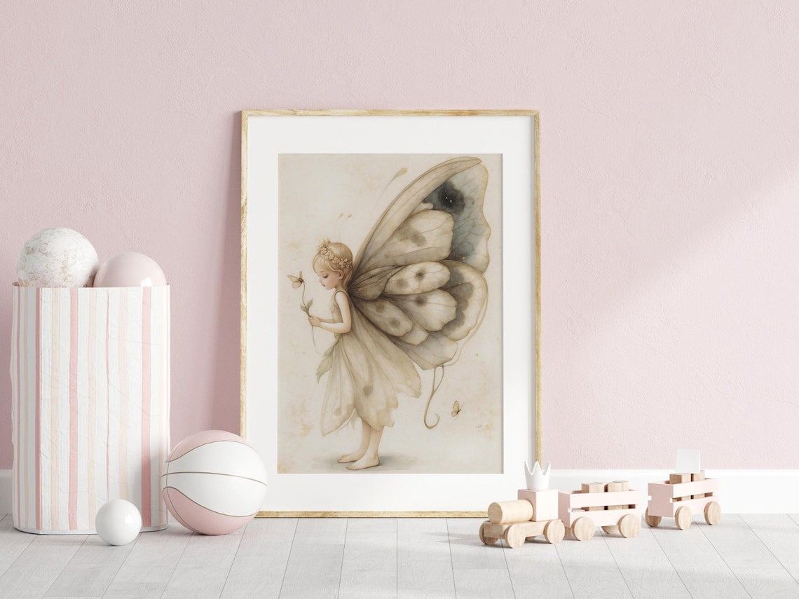Cute Fairy Illustration for Nursery Fairy Flower Wall Art Vintage Art ...
