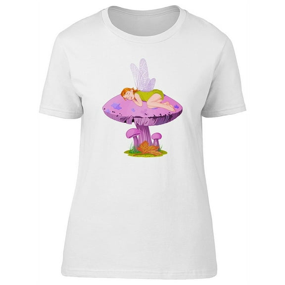 Cute Fairy Sleeping On Mushroom Tee Women's -Image by Shutterstock