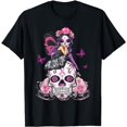 thumbnail image 1 of Cute Fairy Sugar Skull Breast Cancer Butterfly Pink Ribbon T-Shirt, 1 of 5