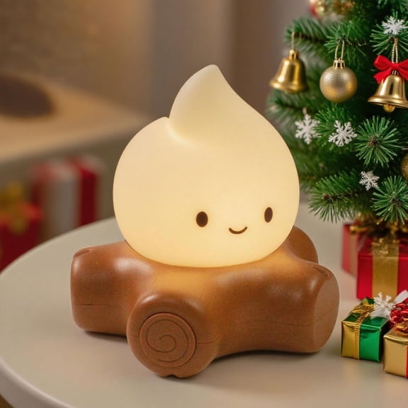 Cute Fake Campfire Lamp, Rechargeable Night Light with Flickering Candle Mode, Portable Mood Lighting for Bedroom Decor, Desk Accessories, Camping & Gifts (Basic Version)