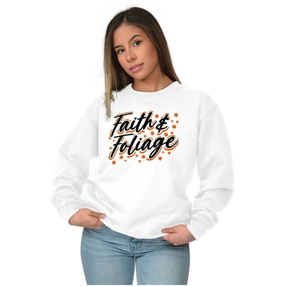 Cute Fall Autumn Faith and Foliage Women Plus Size Crewneck Sweatshirt Brisco Brands 2X