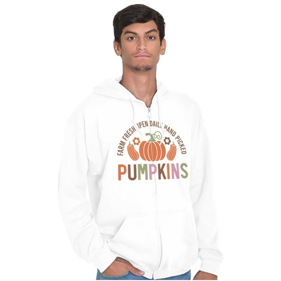 Cute Fall Autumn Farm Fresh Pumpkins Unisex Fleece Graphic Zip Up Hoodie Brisco Brands 2X
