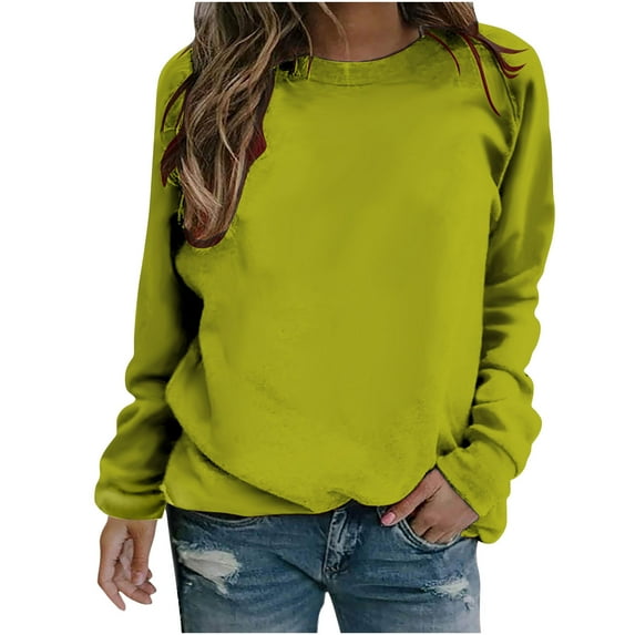 Cute Fall Blouses Women 2024 Trendy Clearance Plus Size Clothes Under $5.00 Long Sleeve Casual Shirts Round Neck Sweatshirt Pullover