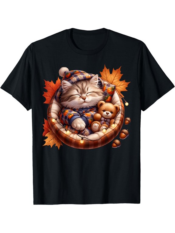 Cute Fall Cat For Grandma And Autumn Kitten Mom T-Shirt