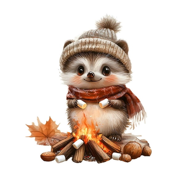 Cute Fall Hedgehog Campfire Window Cling Sticker, Reusable Pvc Autumn Animal Window Decal for Glass Window Mirror Halloween Home Decorations A