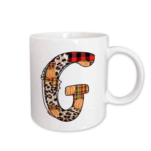3drose, Cute Fall Patchwork Monogram Initial G, 11oz Mug