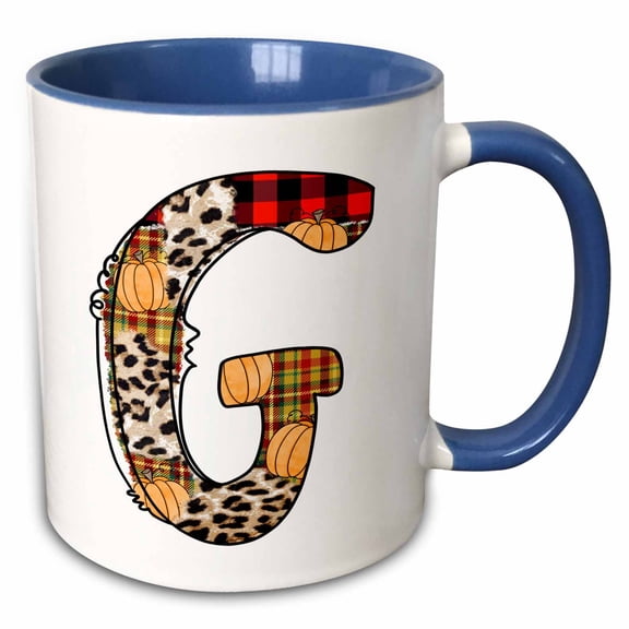 3drose, Cute Fall Patchwork Monogram Initial G, 11oz Two-tone Blue Mug