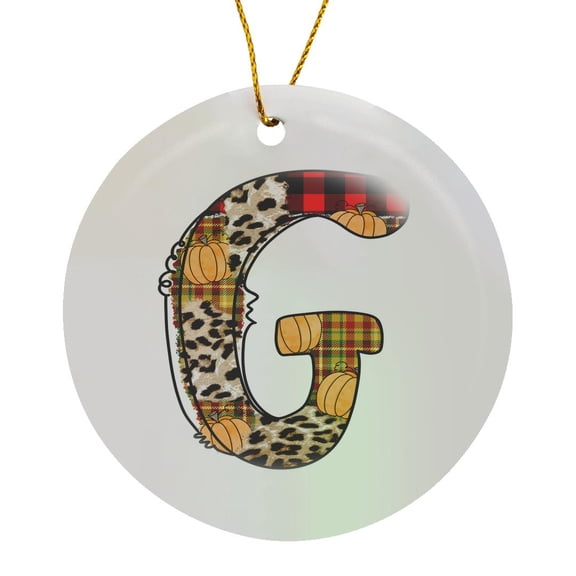 3drose, Cute Fall Patchwork Monogram Initial G, Circle Porcelain Ornament