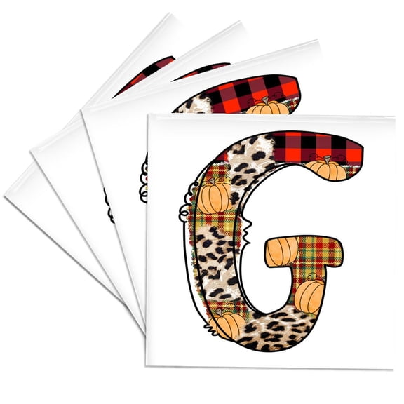 3drose, Cute Fall Patchwork Monogram Initial G, Set of 4 Ceramic Tile Coasters