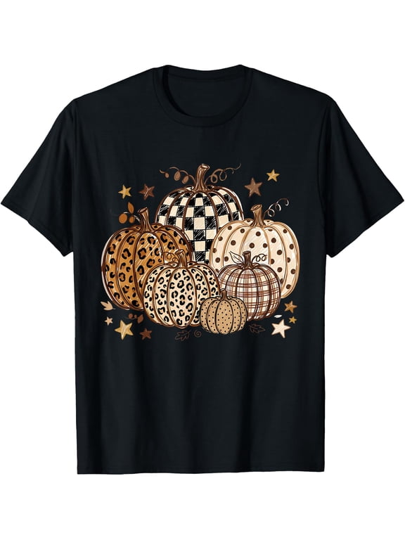 Cute Fall Pumpkin Polka Dot Leopard Cozy Autumn Men Women T-Shirt- Classic Holiday Bestsellers Pumpkin Spice shirt Unisex 100% Cotton T-Shirt Breathable Casual Everyday Wear Affordable t shirts