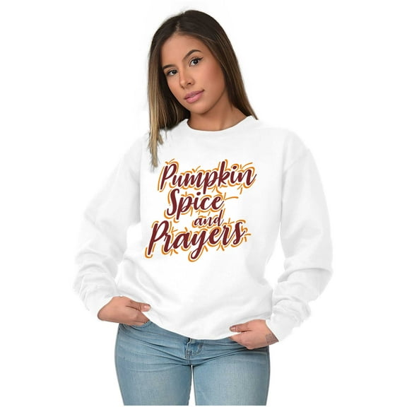 Cute Fall Pumpkin Spice and Prayers Women Crewneck Sweatshirt Brisco Brands X