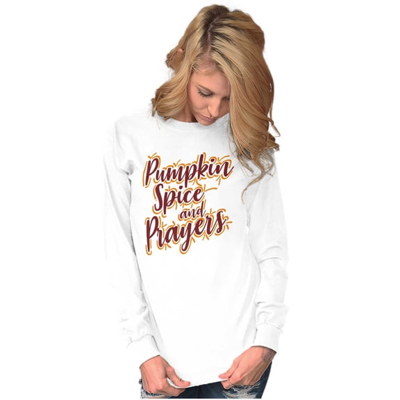 Cute Fall Pumpkin Spice and Prayers Women's Long Sleeve T Shirt Brisco Brands S