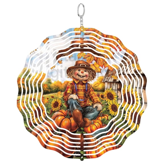 Cute Fall Scarecrow 3D Wind Spinner Stainless Steel Hanging Outdoor Yard Patio Garden Decor