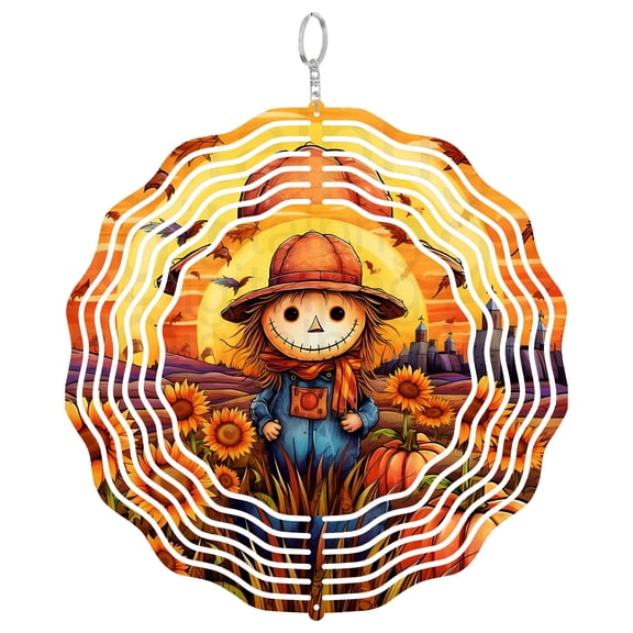 Cute Fall Scarecrow Round 3D Wind Spinner Kinetic Hanging Garden Decor Stainless Steel