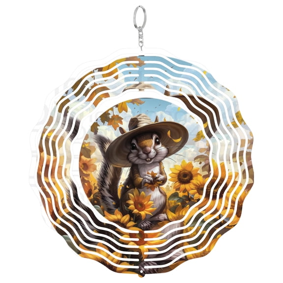 Cute Fall Squirrel 3D Wind Spinner Stainless Steel Hanging Outdoor Yard Garden Decor