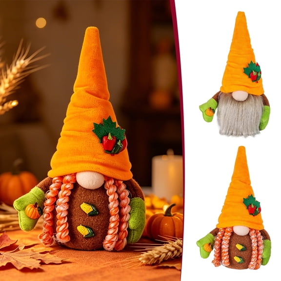 Cute Fall Stuffed Faceless Doll with Pumpkin Maple Leaf Decor, Rustic Tabletop Ornament, Charming Autumn Figurine for Thanksgiving Halloween Home Shelf and Living Room Decoration, B