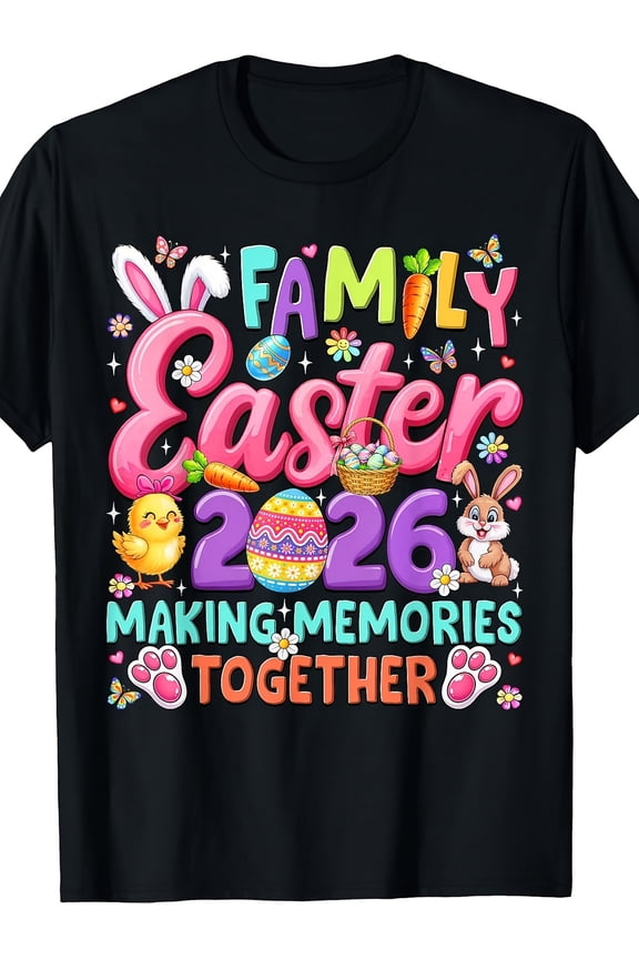 Cute Family Easter 2026 Matching Celebration T-Shirt, Funny Bunny and Chick Egg Hunt Holiday Apparel, Making Memories Together Tee