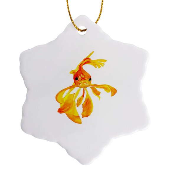 3drose, Cute Fantail Goldfish Vector Art Cut Out, 3 inch Snowflake Porcelain Ornament
