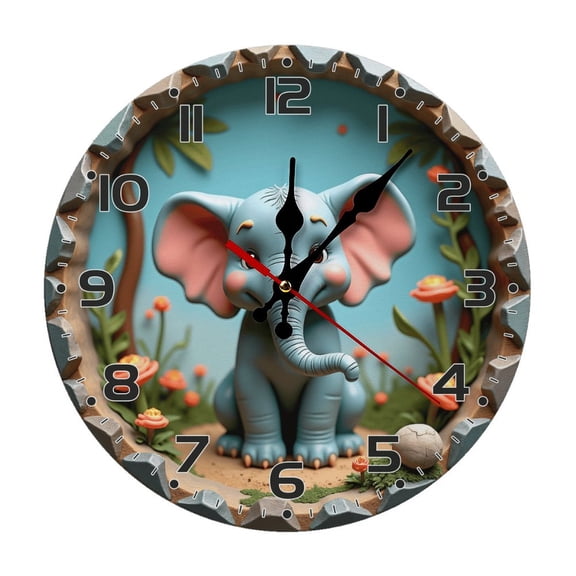 Cute Fantasy Elephant Wall Clock 10 Inch Silent Non Ticking Round Clock Decoration for Living Room Kitchen Bedroom Bathroom Office Classroom