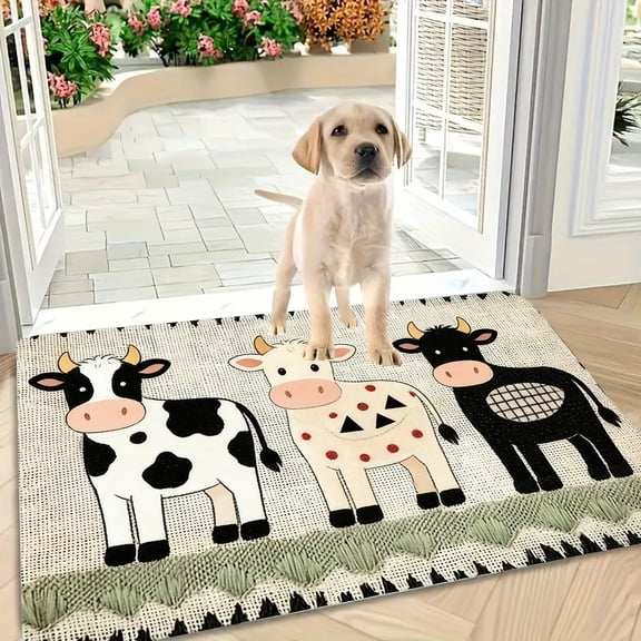 Cute Farm Animal Doormat, 23.6x15.7in Non-Slip Entrance Mat with Rabbit/Cow/Rooster Designs for Home Decor