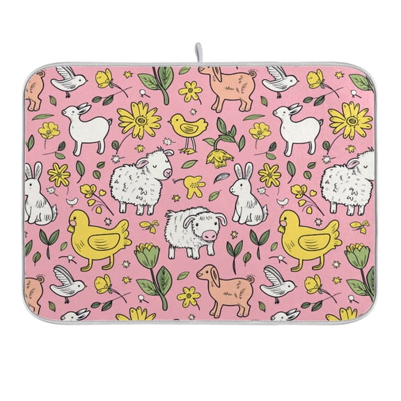Cute Farm Animals Dish Drying Mat 16x18 Absorbent Microfiber Draining Rack Pad for Kitchen Counter Sink