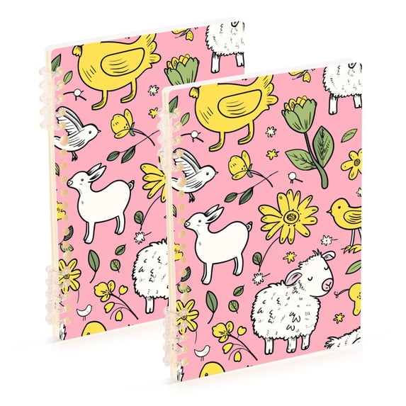 Cute Farm Animals Notebooks 2 Pcs 1-subject Journal 60 Sheets A5 College Ruled Paper Detachable Ring 8.3"x5.7"