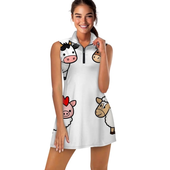 Cute Farm Animals Sports Dresses Women Tennis Dress Outdoor Badminton Golf Quick-Drying And Breathable Sports Dress