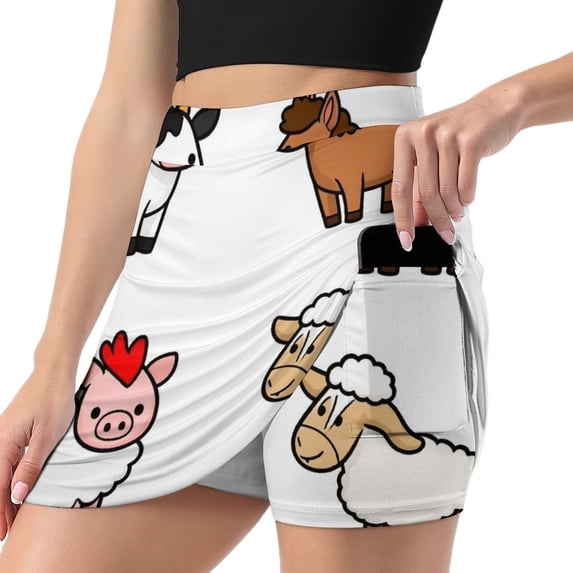 Cute Farm Animals Women's Shorts Non-Slip Single Pocket A-line Trouser Skirt Summer Shorts Casual Shorts for Women