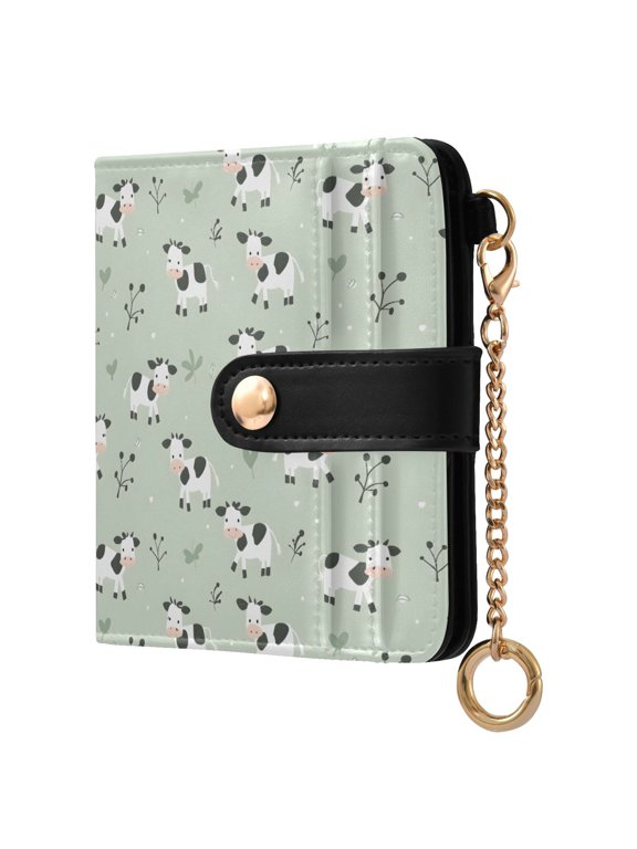 Cute Farm Cows Small Wallet for Women RFID Blocking Bifold PU Leather Credit Card Holder with Zipper Coin Pocket Compact Cute Travel Purse Magnetic Snap 7 Card Slots
