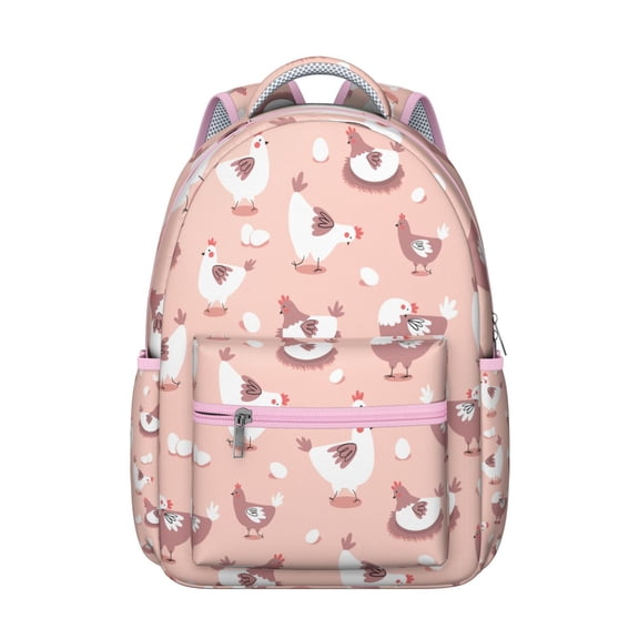 Cute Farmhouse Chicken Backpack for Student Cartoon Egg Chick Hen Print Rustic Pattern Bookbag Coop Style for Student