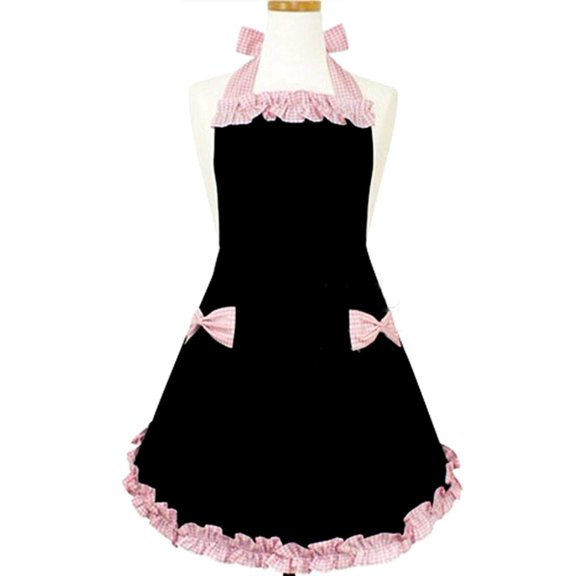 Cute Fashion Aprons For Women Girls Waitress Cooking Restaurant Kitchen Home Cooking Chef Bib Apron Dress Gift (Black)