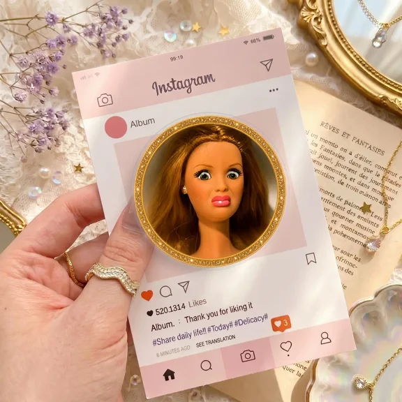 Cute Fashion Doll Phone Grip, Glitter Frame Phone Holder for iPhone, Girly Phone Accessory