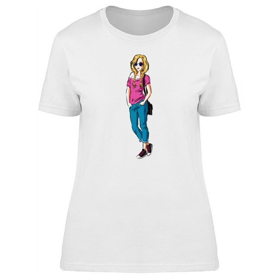 Cute Fashion Girl Cartoon T-Shirt Women -Image by Shutterstock, Female Small