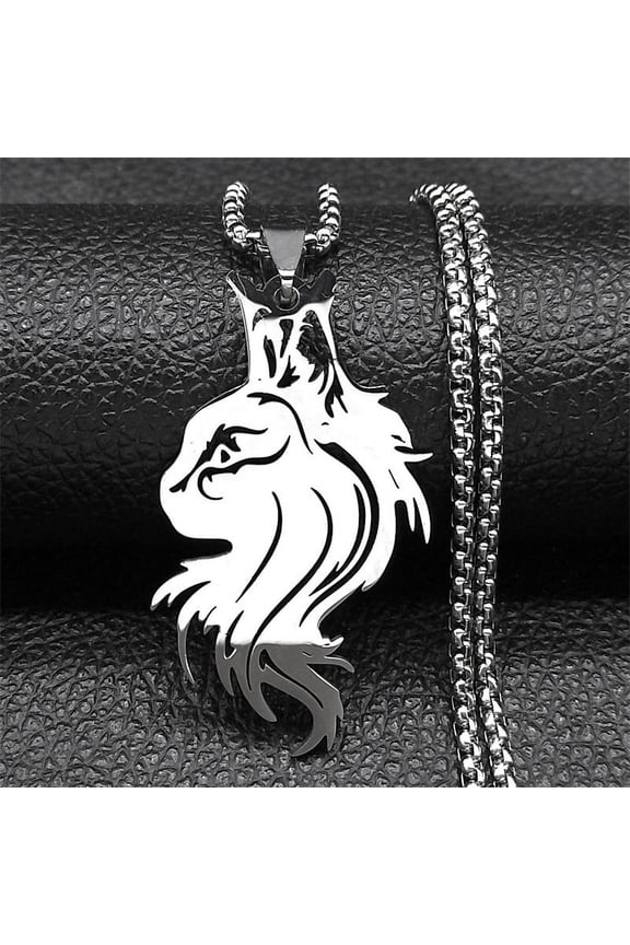 Cute Fashion Hollow Animal Cat Head 14K Yellow Gold Pendant Necklace for Women Men Gold Silver Color Pet Kitten Long Hair Cat Jewelry