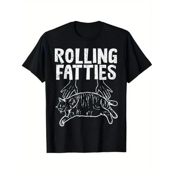 Cute Fat Cat Pattern T-shirt, Humorous Cat Love Short Sleeve Casual Top, Autumn Fashion Novel T-shirt for Men and Women