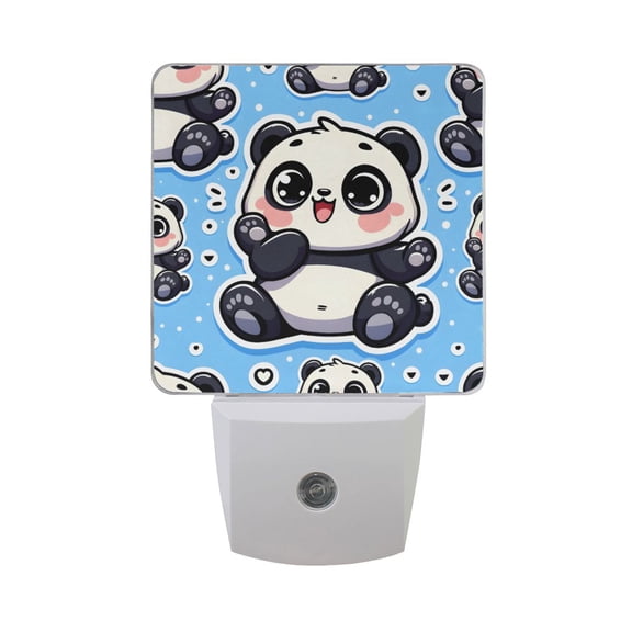 Cute Fat Chubby Panda Night Light 2 Pack LED Nightlight Plug into Wall Dusk to Dawn Sensor Soft White