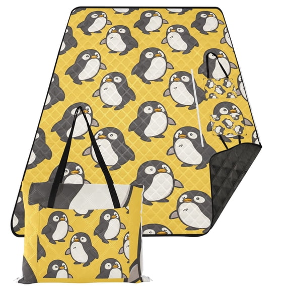 Cute Fat Penguin Extra Large Picnic Beach Blanket Waterproof Sand Proof Portable Outdoor Mat 80x118