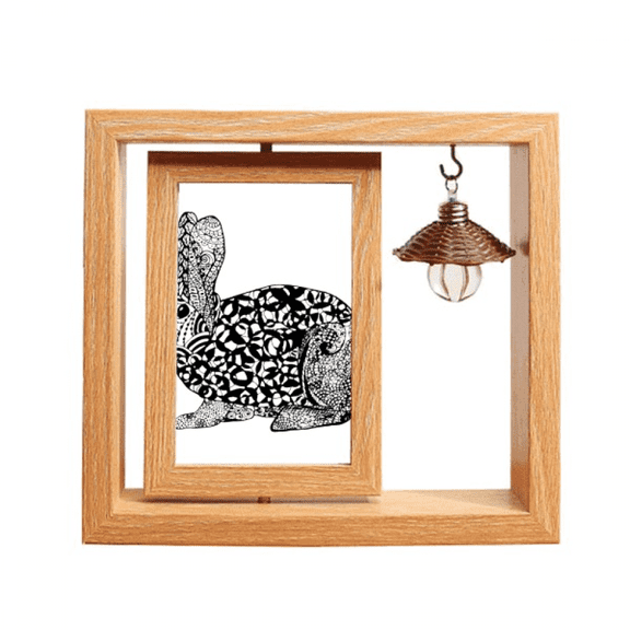 Cute Fat Rabbits Animal Portrait Sketch Wooden Rotating Picture Photo Frame 4x6