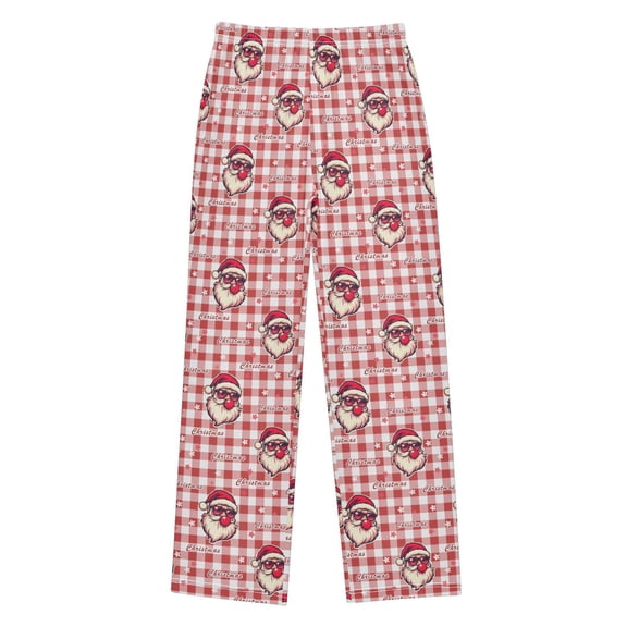 Cute Father Christmas Checkered Background Christmas Pajama Pants Soft and Lightweight Elastic Waistband Christmas Pajama Pants