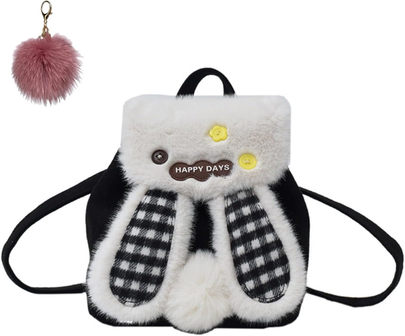 Cute Faux Fur Bunny Backpack - Soft Plaid Rabbit Ear Plush 
