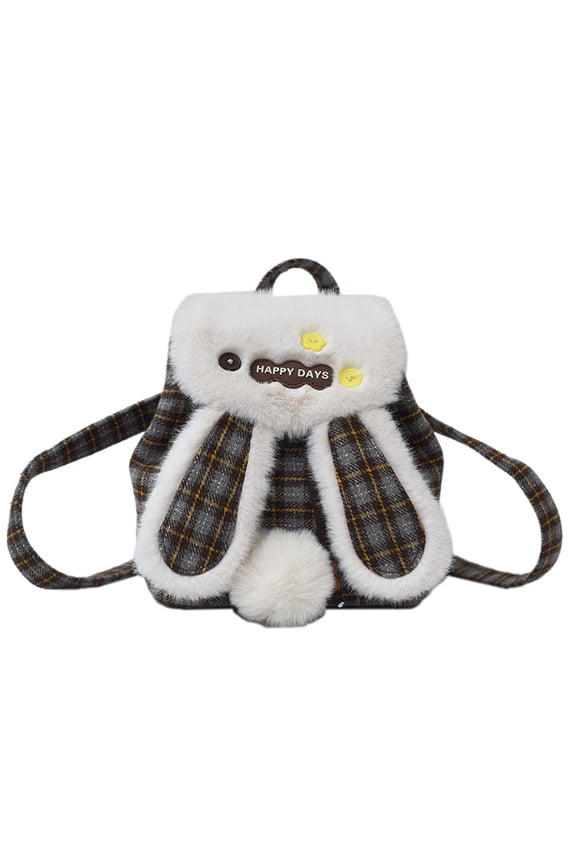 Cute Faux Fur Bunny Plush Backpack with Rabbit Ears and Pom Pom, Soft Drawstring Shoulder Bag for Women(RL Grey 1 PC)