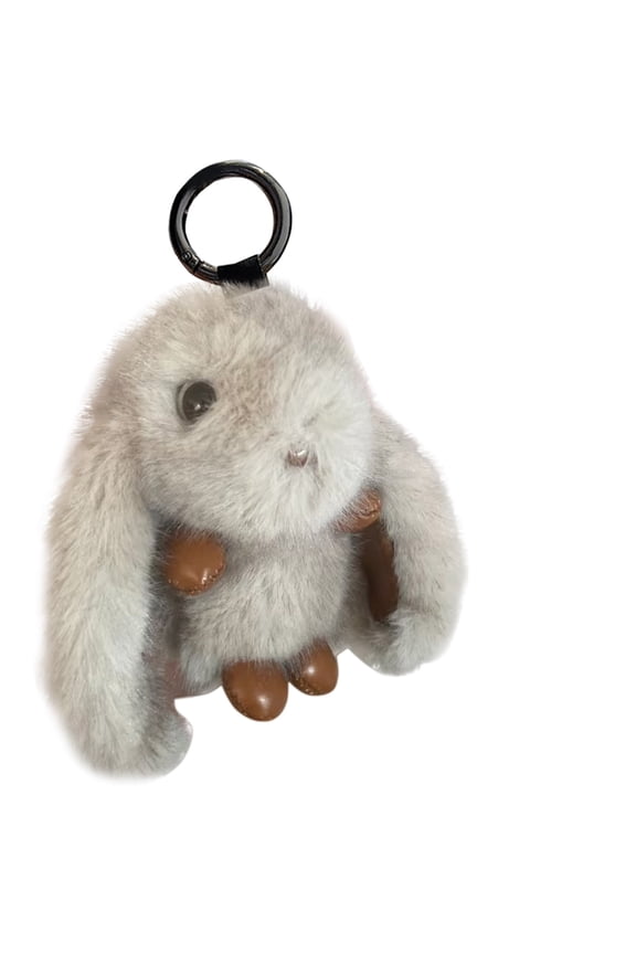 Cute Faux Mink Fur Big Ear Bunny Keychain,Plush Rabbit Car Key Ring Pendant,Luxury Fluffy Bag Charm for Backpack Purse Handbag,Adorable Animal Ornament for Women Girls Daily Decoration(Gray)