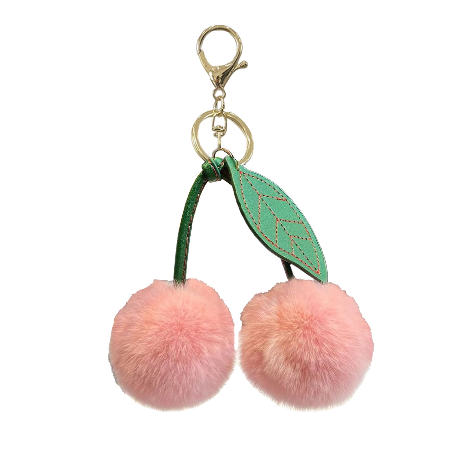 Faux Rabbit Fur Pom Pom Keychain With Fox Head & Rhinestones - Cute Bag Charm For Women