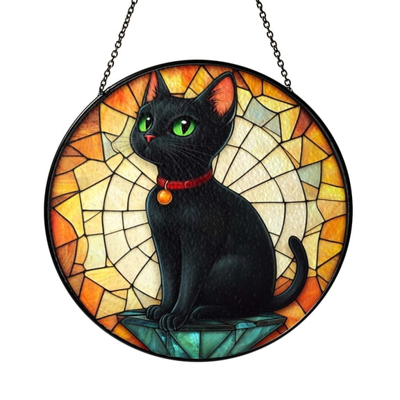 Cute Feline In Box Stained Glass Style Suncatcher, Cat Window Hanging Decor Ornament, Whimsical Animal Window Art Decoration, Cat Lover Gift Idea, Playful Kitty Home Decor