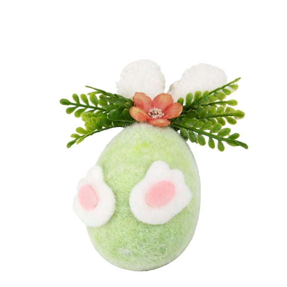 Cute Felt Easter Egg Shaped Ornament, 4.72in Plush Bunny Ear Figurine with Flower and Leaves for Easter Party Holiday, Windows Hanging Decor for Door Wall or Tree, Great Gift Idea