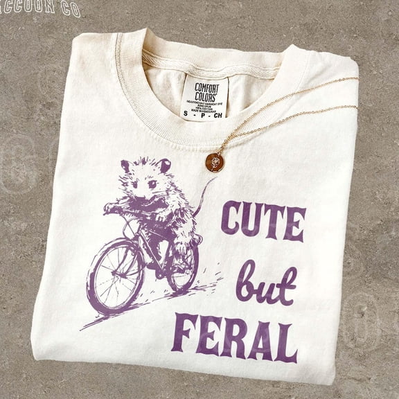 Cute But Feral Shirt Funny Opossum Tee Animal T-Shirt Cottagecore Vintage Graphic Tee For Women WHITE Unisex S-5XL Hot Trending Shirt, Vintage Birthday Gift