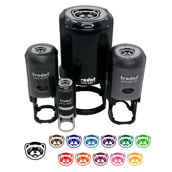 Cute Ferret Face Self-Inking Rubber Stamp Ink Stamper - Black Ink - Mini 1/2 Inch