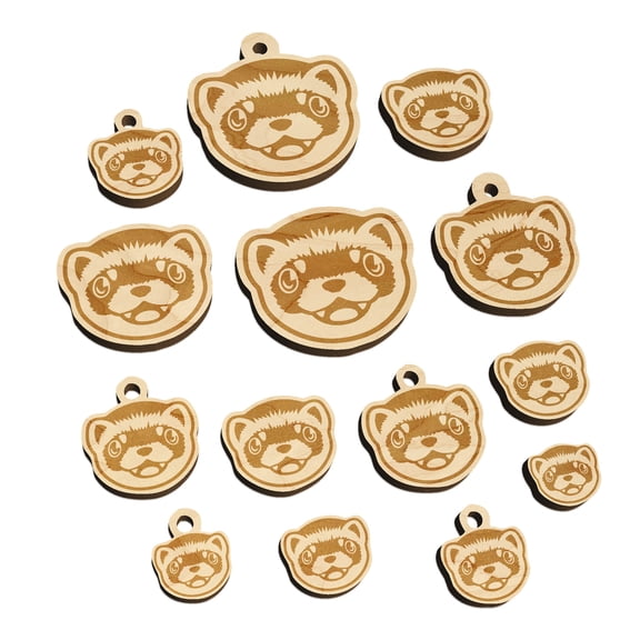 Cute Ferret Face Wood Mini Charms Shapes DIY Craft Jewelry - With Hole - 14mm (26pcs)