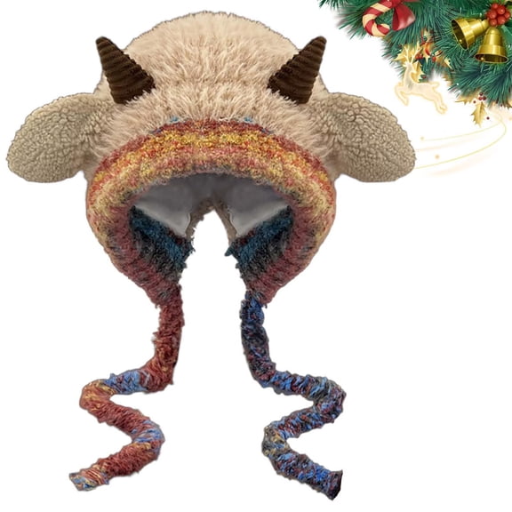 Cute Festive Christmas Antler Hat, Funny Knitted Integrated Ear Protection Windproof Cap for Winter. (B)